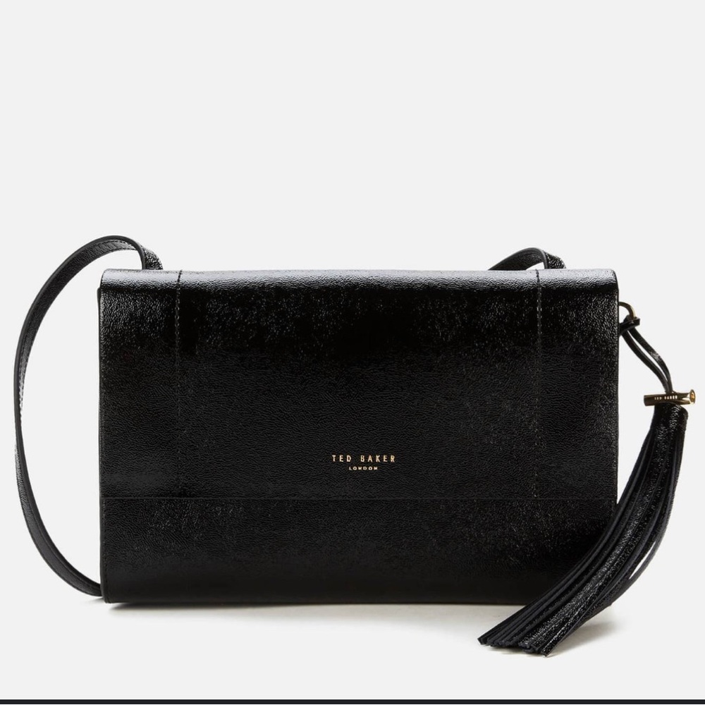 NWT Ted Baker Women's Lailai Tassel Patent Cross Body Bag - Black